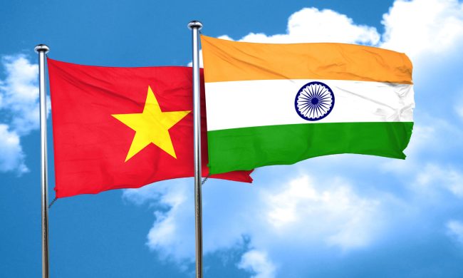 57987099 – vietnam flag with india flag, 3d rendering